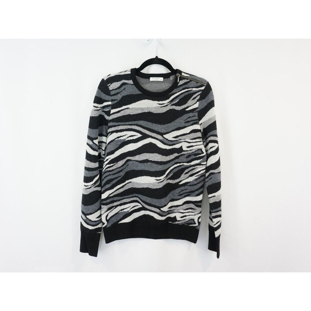 Equipment Femme 100% Wool Ondine Crewneck Sweater S Shoulder Zip Abstract Animal